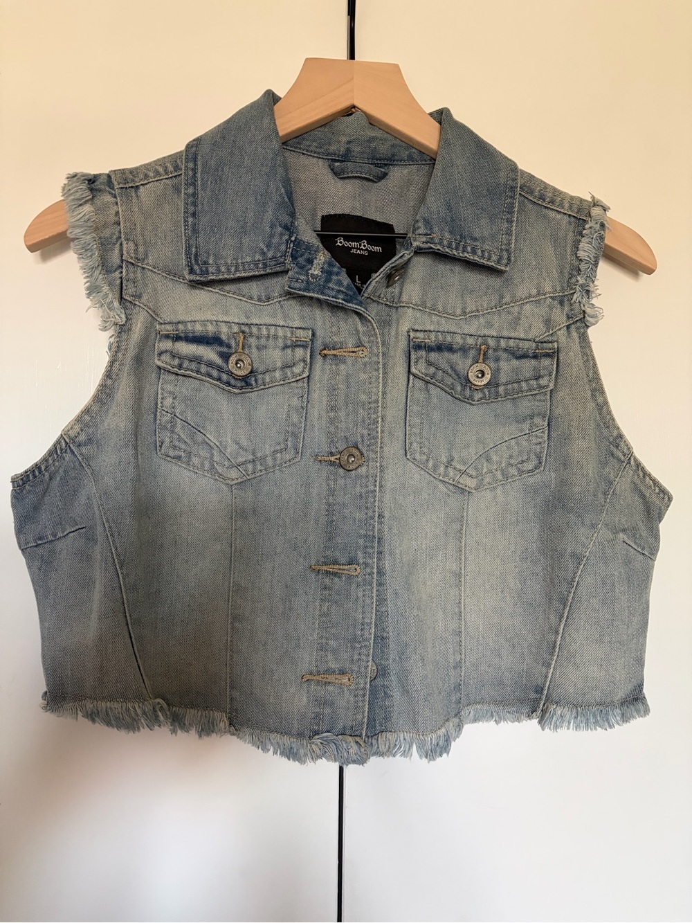 Boom Boom Jeans Cropped Denim Vest with Frayed Edges